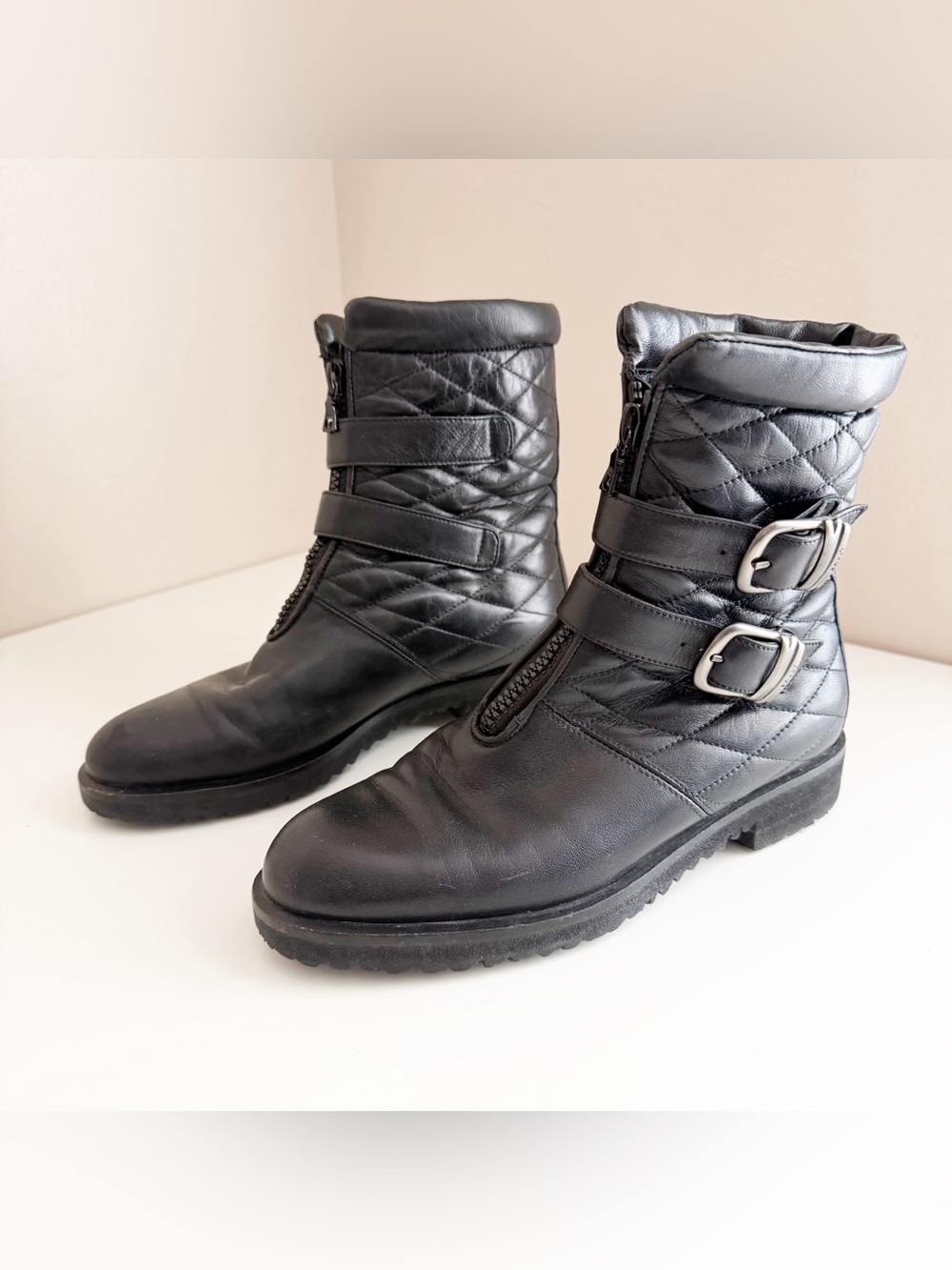 Bally Starr Black Quilted Buckle Leather Boots size 6